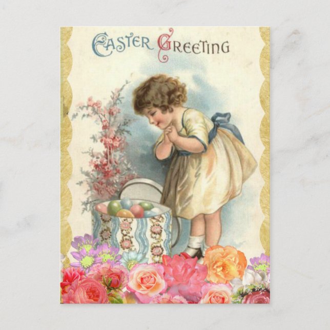  Postal de Pascua de Niña Vintage (Anverso)