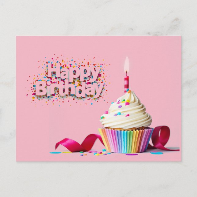 Postal de pastel de cumpleaños Feliz de Pink (Anverso)