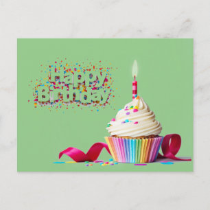 Postal de pastelito de cumpleaños feliz verde