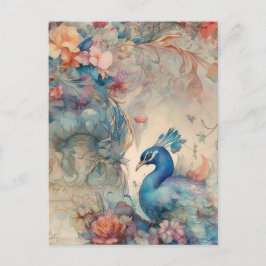 Postal de pavo real colorida
