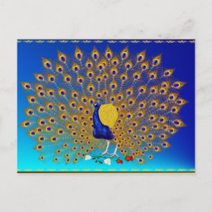 Postal de pavo real y Rosas