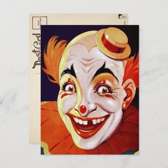 Postal de payaso de carnaval vintage (Anverso / Reverso)