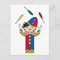 Postal de payaso de Circo en malabarismo