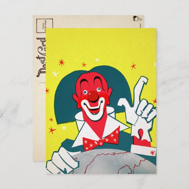 Postal de Payaso Rojo Vintage (Anverso / Reverso)