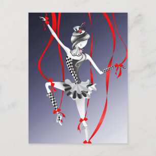 Postal de payasos rojos con marioneta