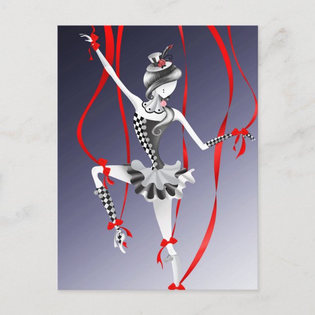 Postal de payasos rojos con marioneta (Anverso)