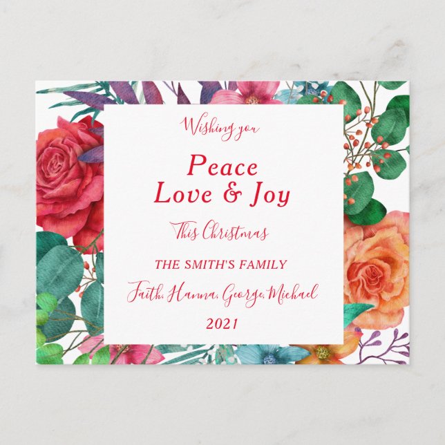 Postal de Peace Love Joy Merry Family Navidades (Anverso)