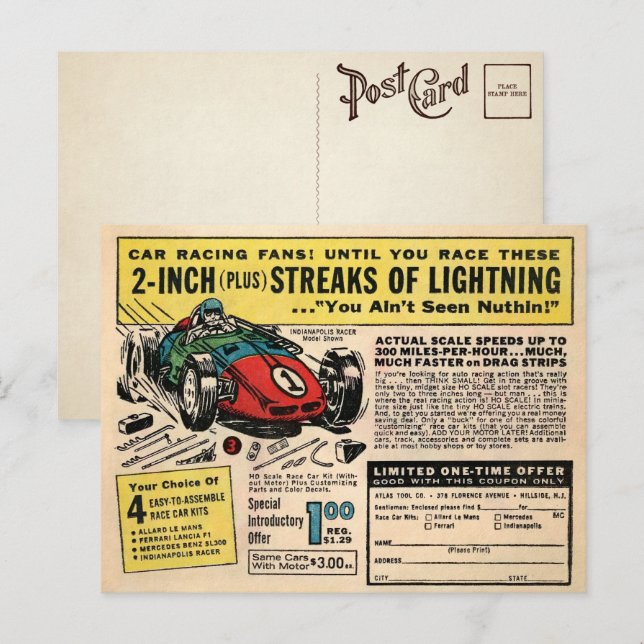 Postal de pedido de correo de coches de carrera de (Anverso / Reverso)