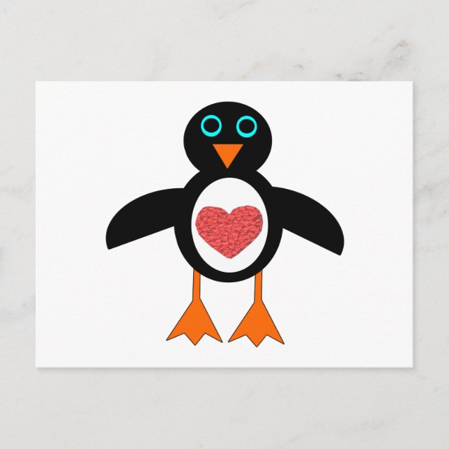Postal de Penguin de Corazón de Amor Cuto (Anverso)