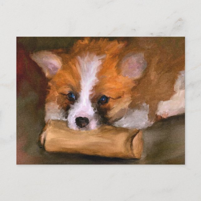 Postal de perro corgi fuera de papel (Anverso)