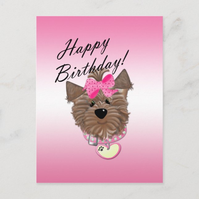 Postal de perro de cumpleaños feliz rosa (Anverso)