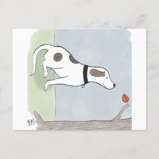 postal de perro de hoja de otoño