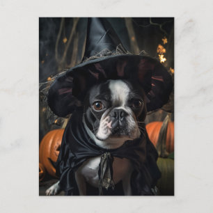 Postal de perro del terror de Boston de Halloween