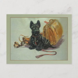 Postal de perro escocés de viaje vintage