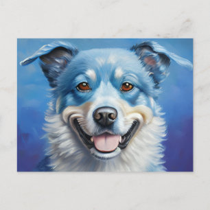 Postal de perro sonriente azul