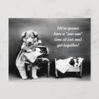 Postal de perro vintage de tiempo "Sew-Sew"