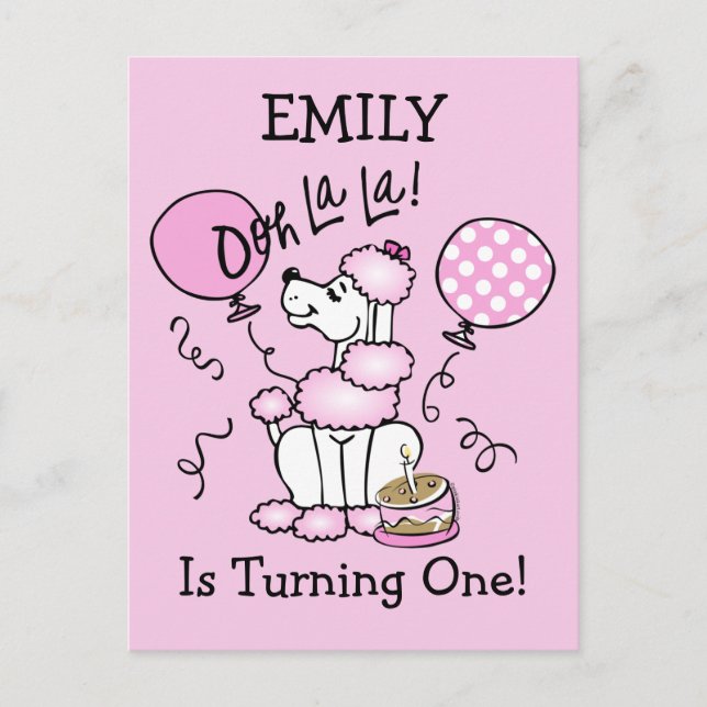Postal de Personalizado de cumpleaños de Pink Pood (Anverso)