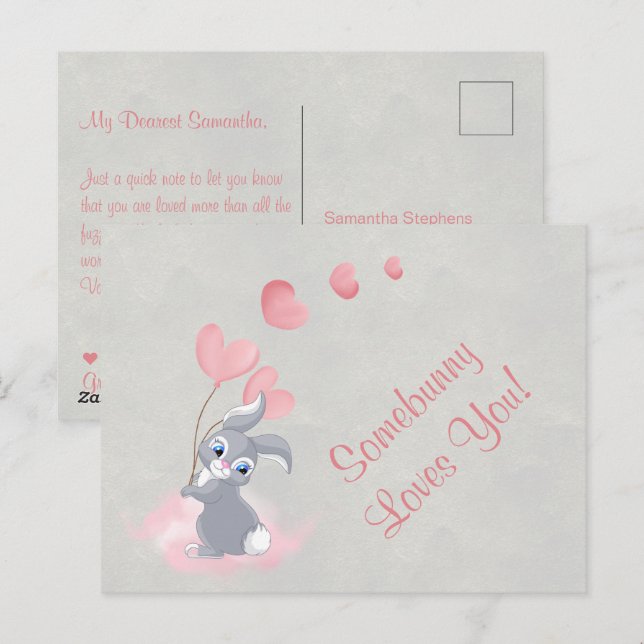 Postal de Personalizado lindo Bunny Valentine (Anverso / Reverso)
