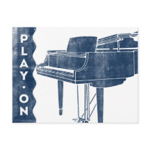 Postal de piano - Blanco azul de la marina retro v