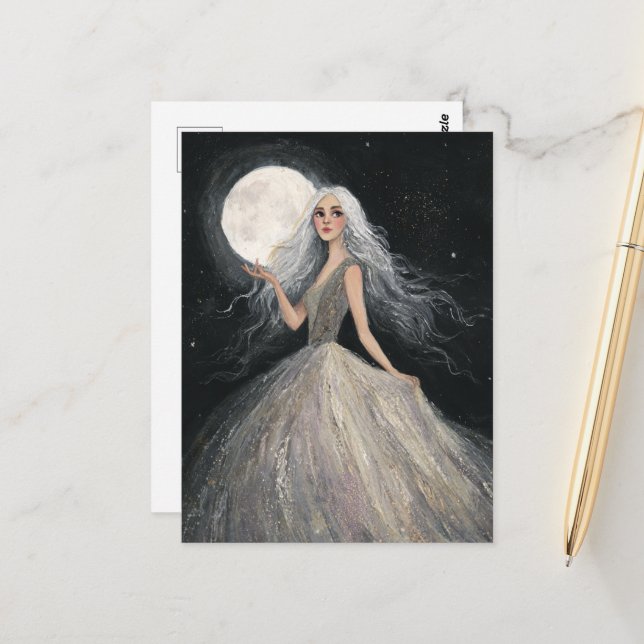 Postal De pie bajo la luna llena (Anverso/Reverso In Situ)