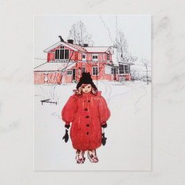 Postal De pie en la nieve de invierno