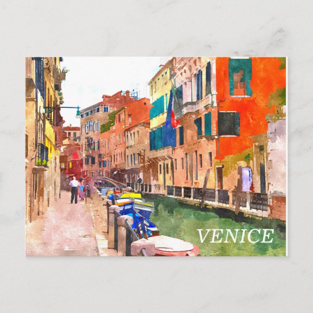 Postal de pintura acuarela de Venecia (Anverso)