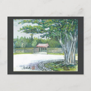 Postal de pintura acuarela Okinawa Banyan Gate