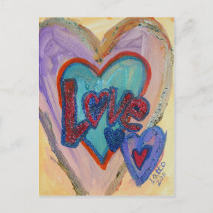 Postal de pintura de arte de corazones familiares