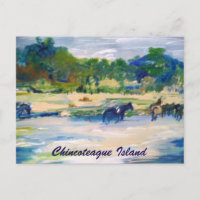 Postal de pintura de caballos de Chincoteague Isla