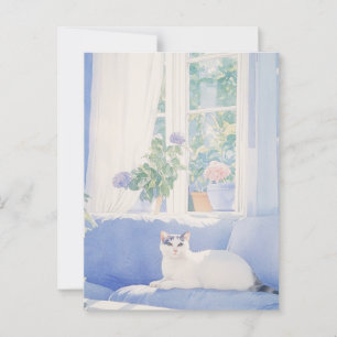 Postal de pintura de color de agua para gato vinta