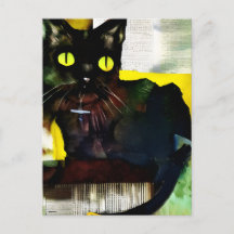 Postal de pintura de color de gato negro