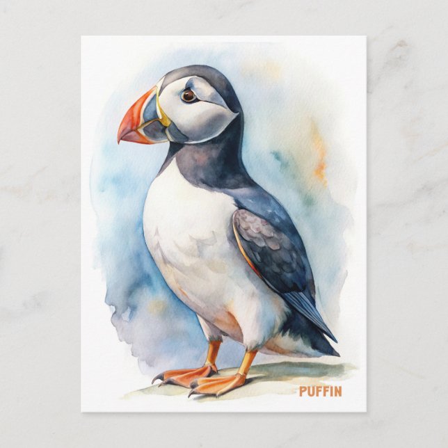 Postal de pintura de la acuarela de pájaro de Puff (Anverso)