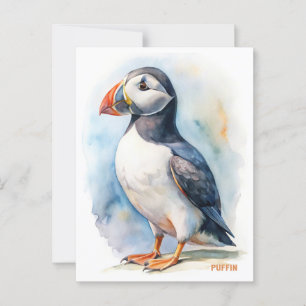 Postal de pintura de la acuarela de pájaro de Puff