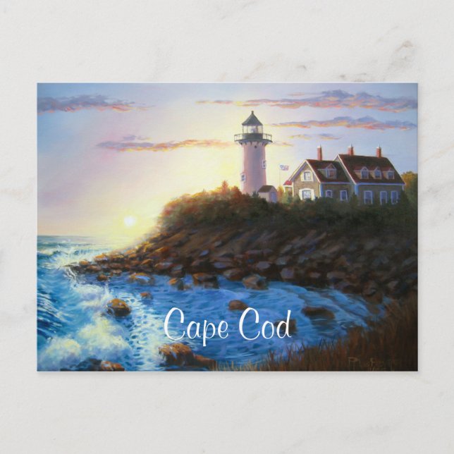Postal de pintura de MAMÁES de Cape Cod del faro N (Anverso)