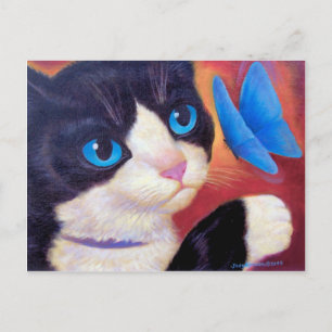 Postal de pintura de mariposa para gato de Tuxedo 