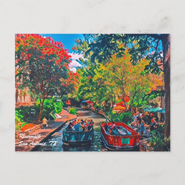Postal de pintura de San Antonio Riverwalk (Anverso)