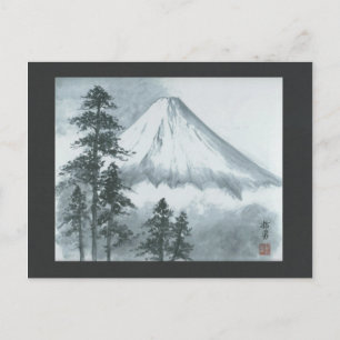Postal de pintura de tinta de Mt Fuji