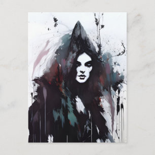 Postal de pintura de tinta negra de bruja