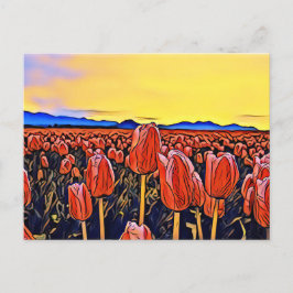 Postal de pintura de tulipano rojo