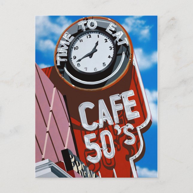 Postal de pintura Retro Diner del Café 50 (Anverso)