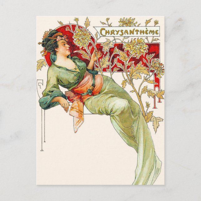Postal de pintura vintage Lady Art Nouveau (Anverso)