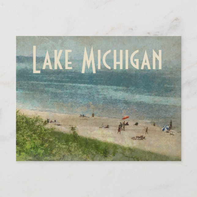 Postal de playa costera del lago Retro Michigan (Anverso)