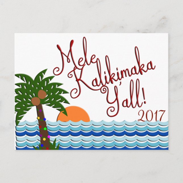 Postal de playa de Mele Kalikimaka Y'all Navidades (Anverso)