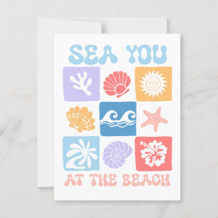 Postal de playa retro - "Sea you at the Beach"