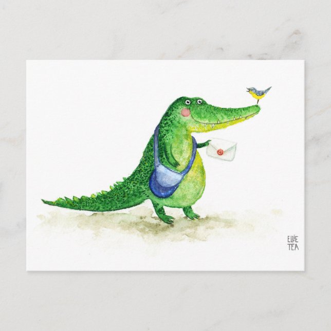 Postal de posta con cocodrilo verde lindo (Anverso)