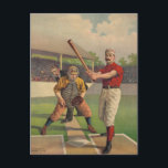 Postal de Poster de Béisbol Vintage<br><div class="desc">Postales de Poster de Béisbol Vintage. Batería de pie en el plato principal con el cazador y árbitro esperando el canto; la vista es desde el tórax del lanzador,  con el nieto visible en el fondo.</div>