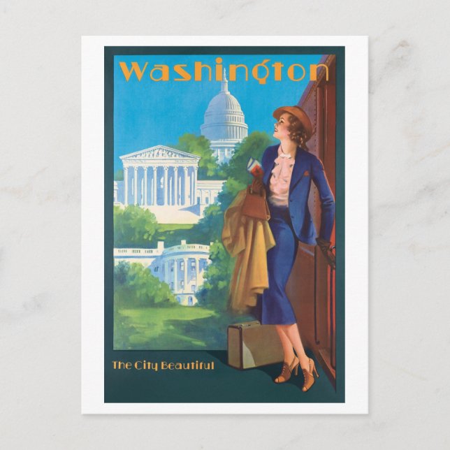 Postal de póster de viaje de Washington DC (Anverso)