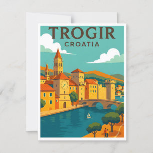 Postal de Poster de viajes de vintage de Trogir Cr