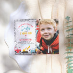 Postal de presupuesto de cumpleaños de un niño fot<br><div class="desc">Celebra tu día especial con esta invitación de cumpleaños de los camiones de construcción moderna. ¡Una divertida y económica plantilla de invitación para una fiesta de cumpleaños con temática de construcción! Este diseño presenta una imagen del niño de cumpleaños y tres vehículos de construcción: un tractor, un excavador y un...</div>