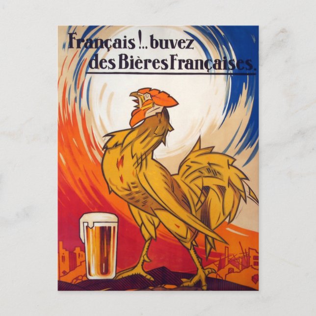 Postal de publicidad de cerveza francesa vintage (Anverso)